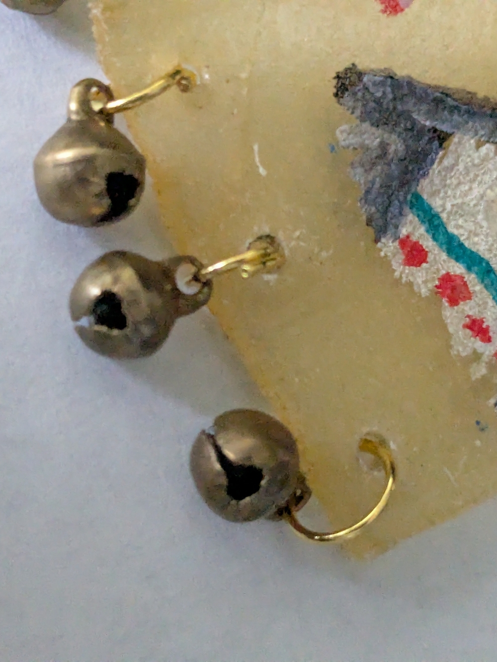 Indigenous Hand-Painted Teepee Rawhide Parfleche Dangle Earrings With Jingles - Picture 2 of 10